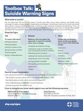 Toolbox Talk: Suicide Warning Signs